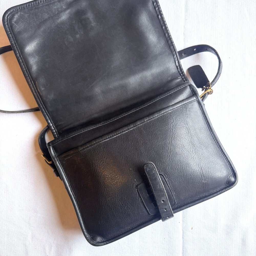 Vintage 1984 Coach Saddle Pouch Large 9585 Black Glovetanned Leather Crossbody - Picture 6 of 9